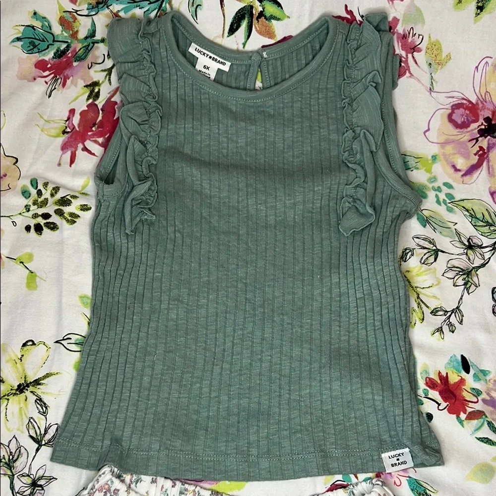 Lucky Brand Kids Matching Set - Green Top and Floral Skort